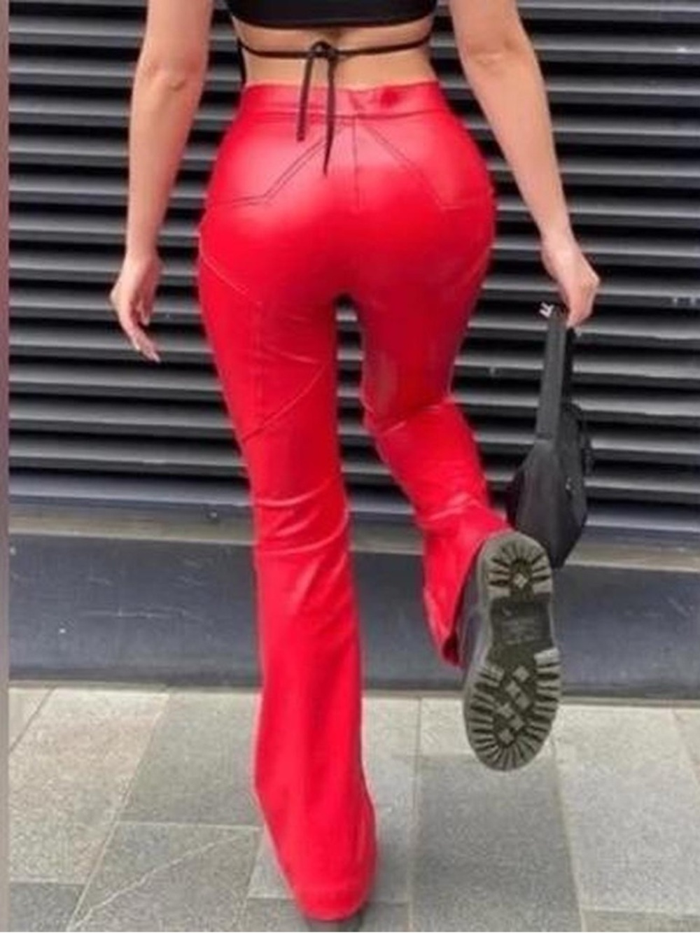 NWT Revice Red Faux Leather Venus Flare Pants - Picture 2 of 8